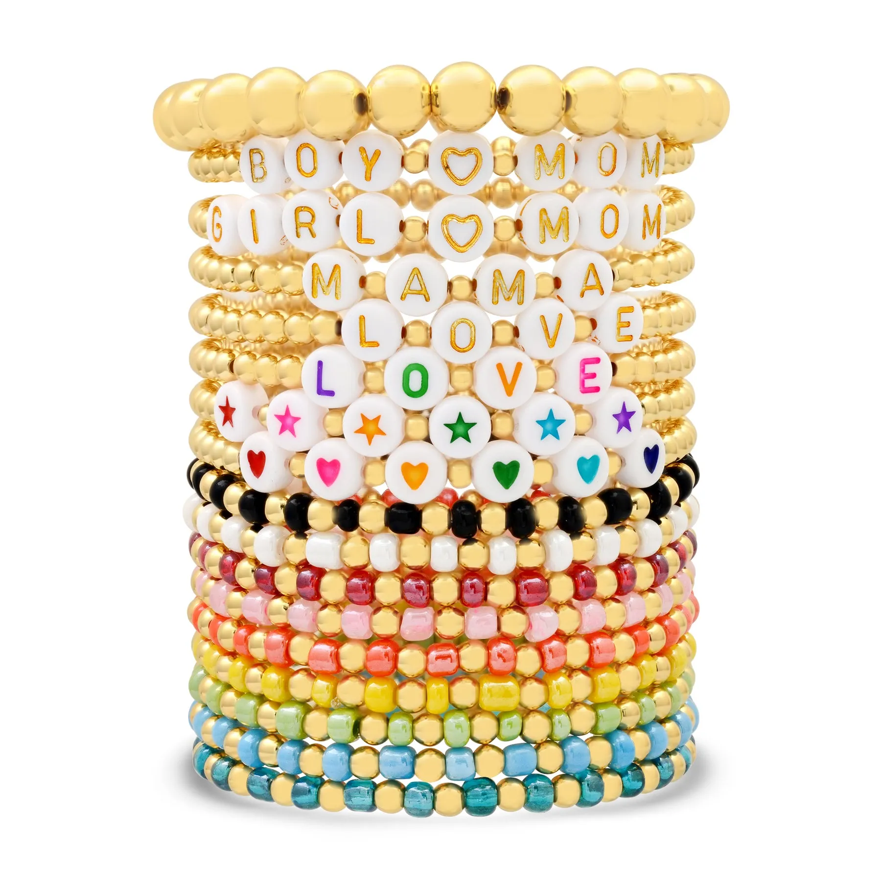 IRIDESCENT BALL STRETCH BRACELET GOLD & PINK