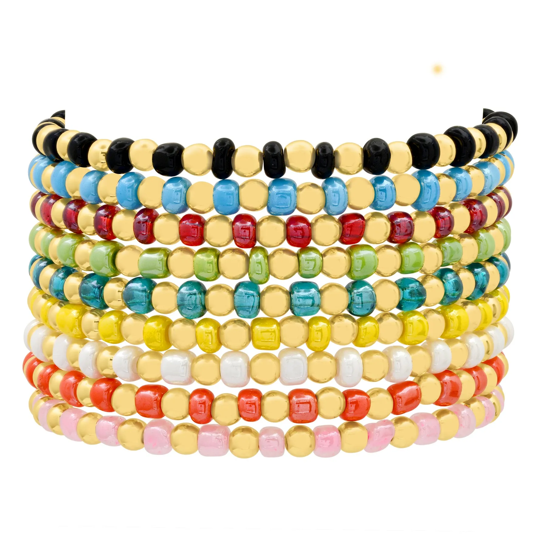 IRIDESCENT BALL STRETCH BRACELET GOLD & PINK