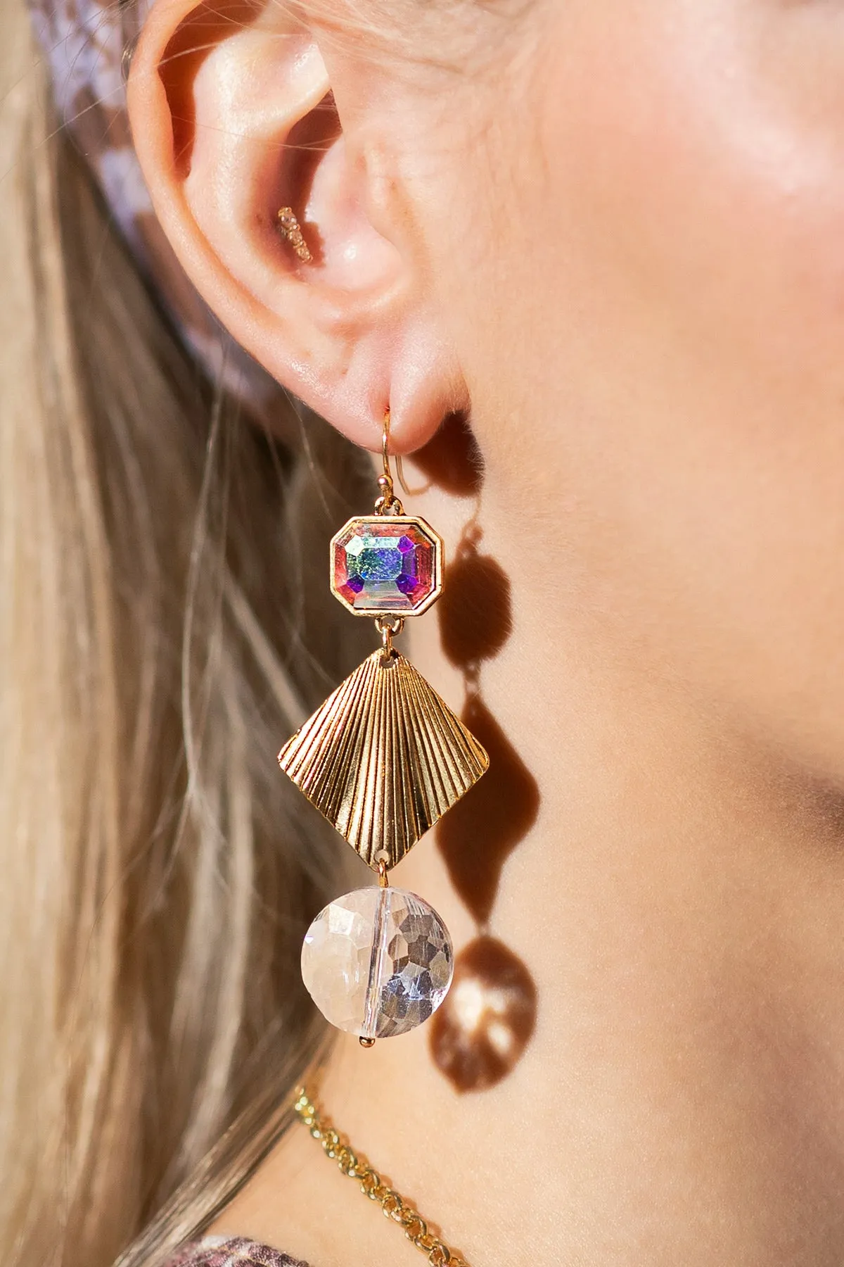 Iridescent Gold Geometric Earrings