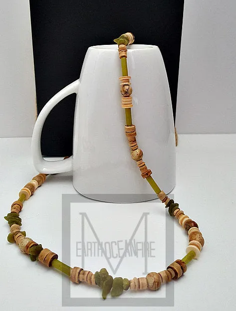 Irish Gold and Green Men Gemstone Jasper Jade Necklace