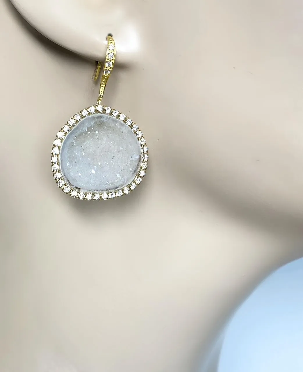 Ivory White Tabasco Geode Earrings Diamond Style Bridal Earrings