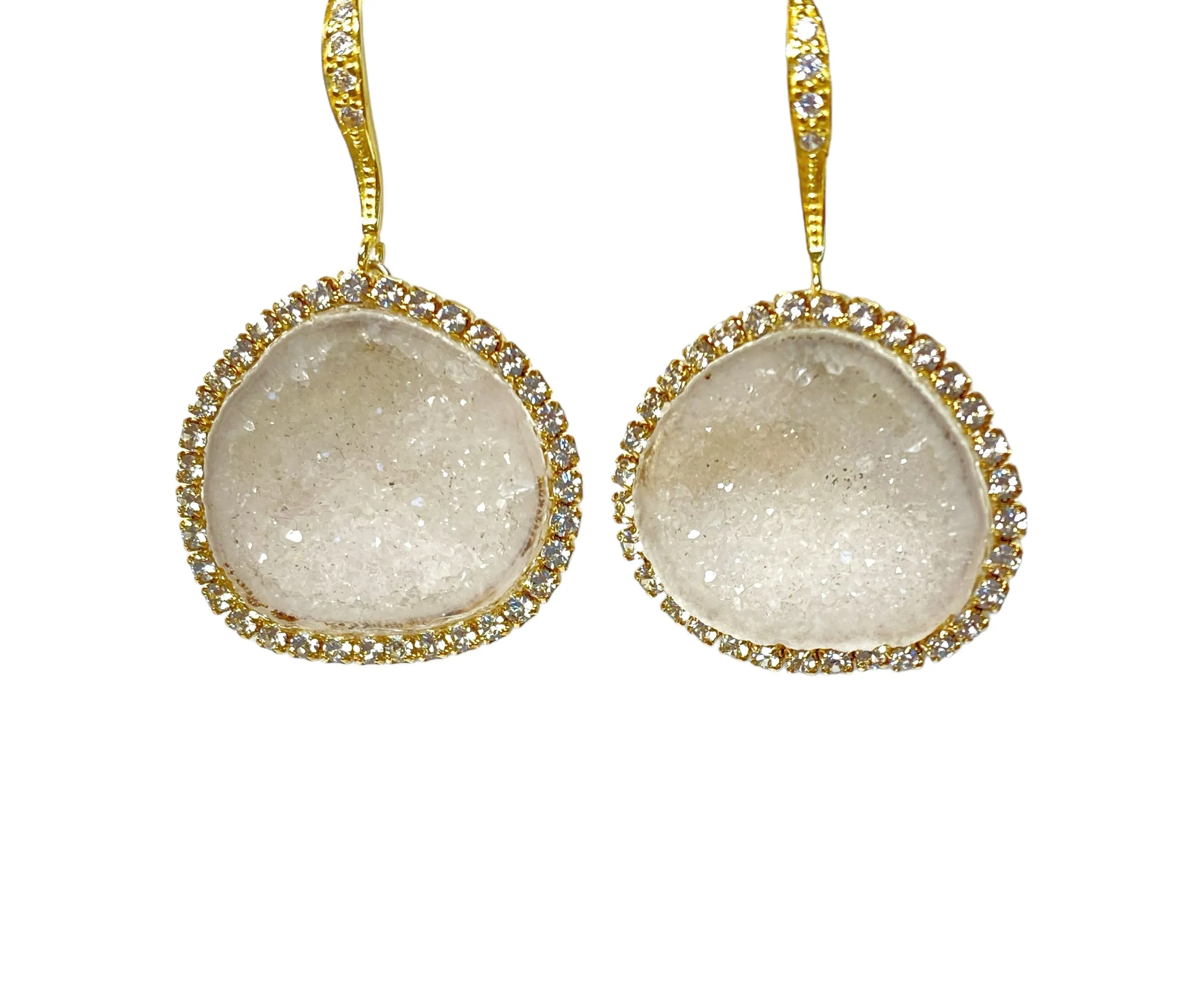 Ivory White Tabasco Geode Earrings Diamond Style Bridal Earrings