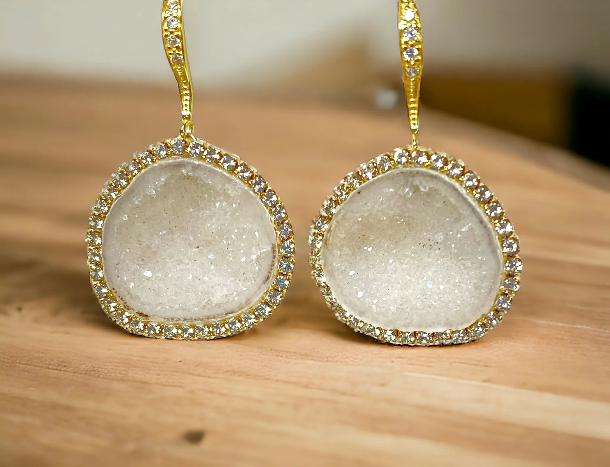 Ivory White Tabasco Geode Earrings Diamond Style Bridal Earrings
