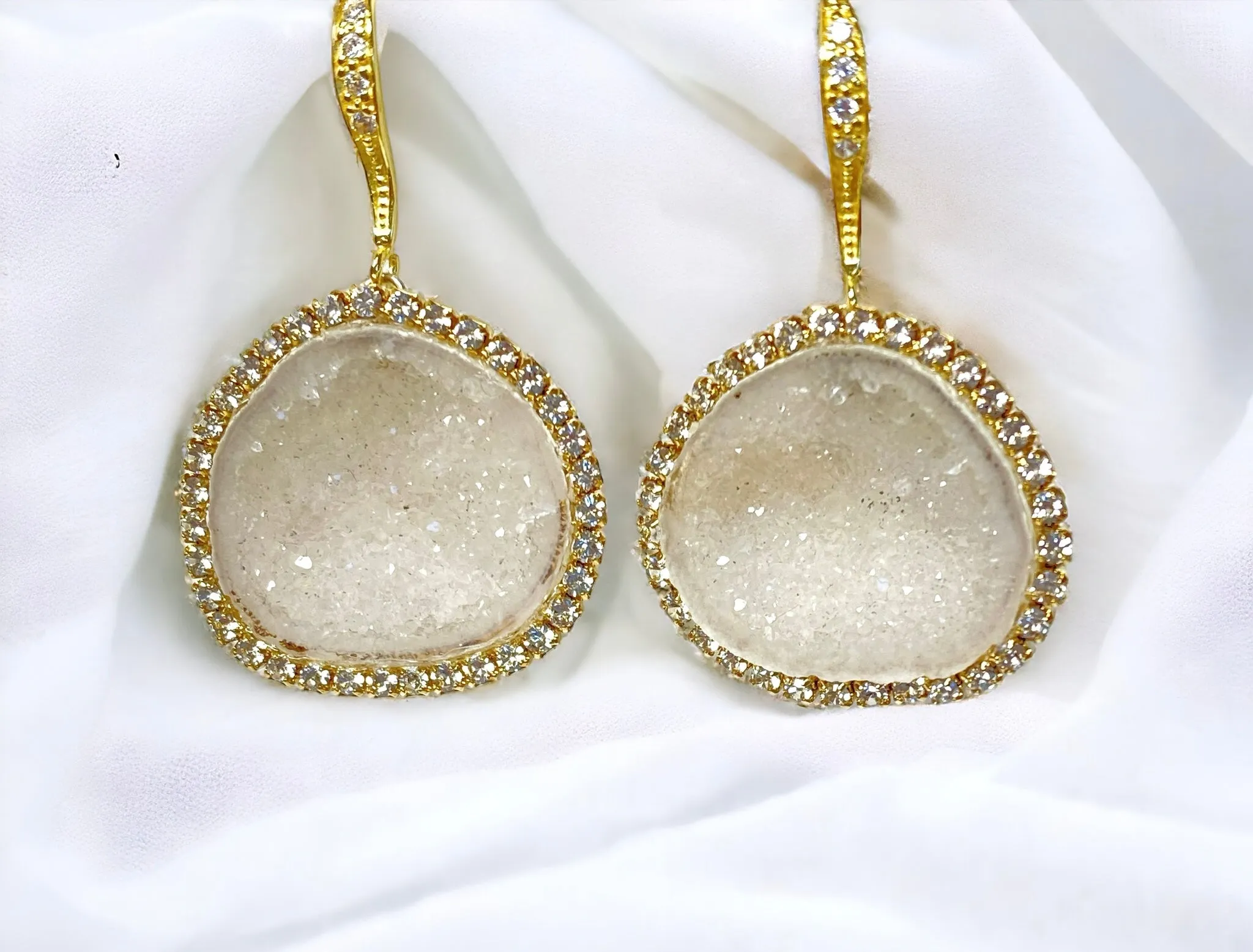 Ivory White Tabasco Geode Earrings Diamond Style Bridal Earrings