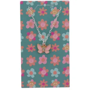 Jane Marie Kids Light Pink Enamel And Crystal Butterfly Necklace