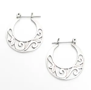 Jezebel retro open work hoop signed vintage sterling silver earrings