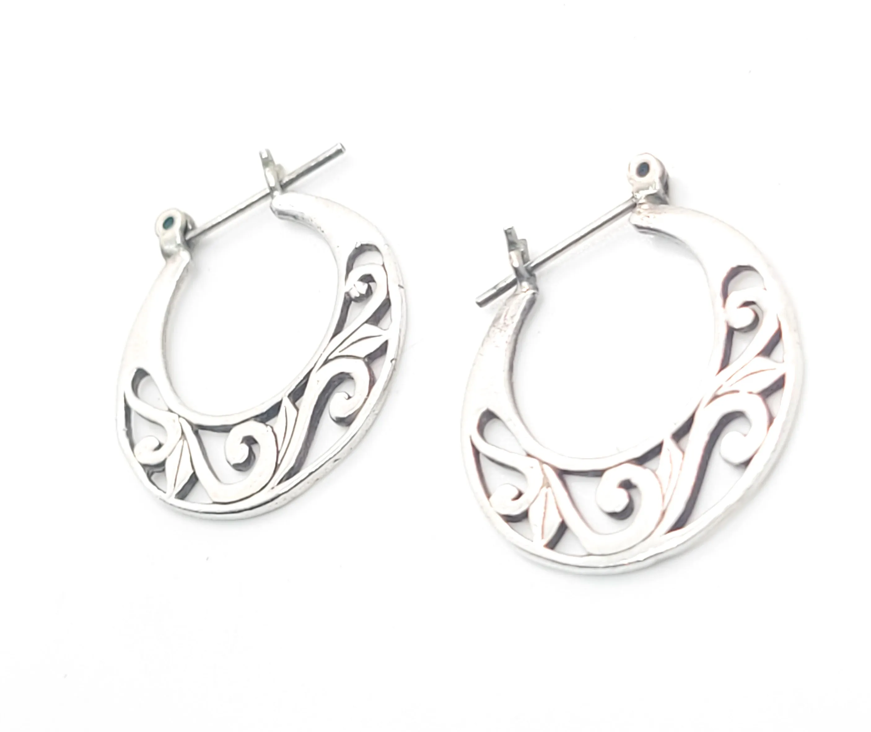 Jezebel retro open work hoop signed vintage sterling silver earrings
