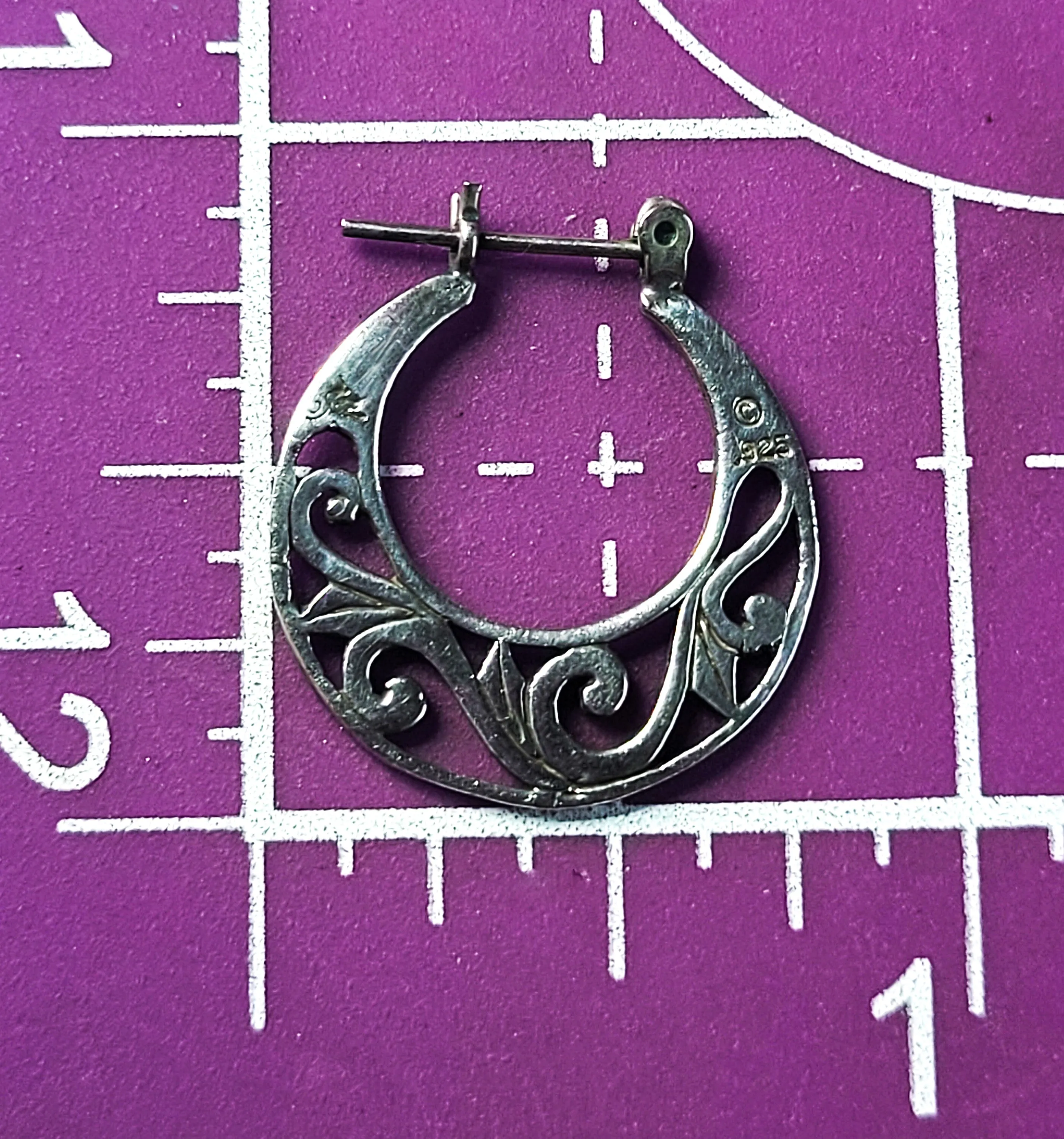 Jezebel retro open work hoop signed vintage sterling silver earrings