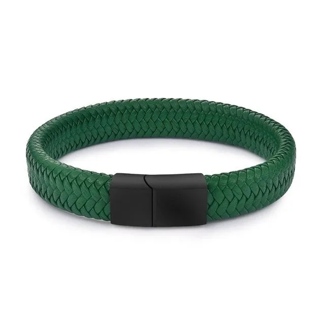 Jiayiqi Punk Men Jewelry Black/Brown Braided Leather Bracelet Stainless Steel Magnetic Clasp Fashion Bangles Gift 18.5/22/20.5cm