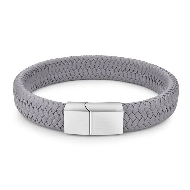 Jiayiqi Punk Men Jewelry Black/Brown Braided Leather Bracelet Stainless Steel Magnetic Clasp Fashion Bangles Gift 18.5/22/20.5cm