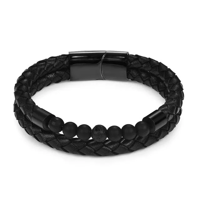 Jiayiqi Punk Men Jewelry Black/Brown Braided Leather Bracelet Stainless Steel Magnetic Clasp Fashion Bangles Gift 18.5/22/20.5cm