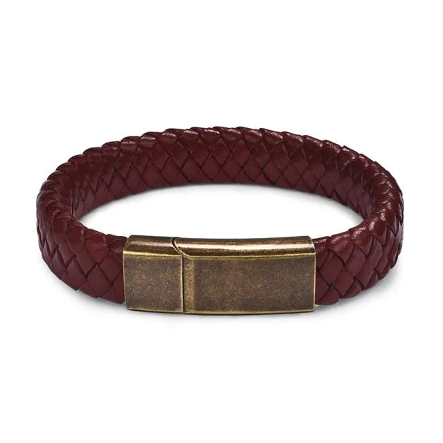 Jiayiqi Punk Men Jewelry Black/Brown Braided Leather Bracelet Stainless Steel Magnetic Clasp Fashion Bangles Gift 18.5/22/20.5cm