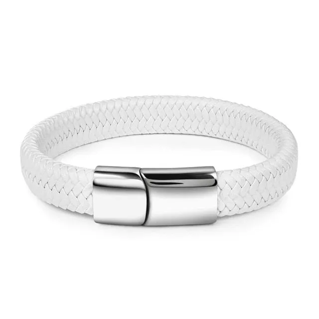 Jiayiqi Punk Men Jewelry Black/Brown Braided Leather Bracelet Stainless Steel Magnetic Clasp Fashion Bangles Gift 18.5/22/20.5cm