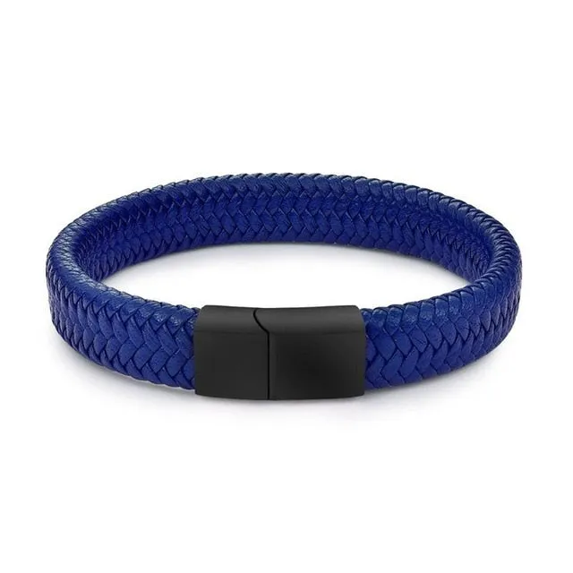 Jiayiqi Punk Men Jewelry Black/Brown Braided Leather Bracelet Stainless Steel Magnetic Clasp Fashion Bangles Gift 18.5/22/20.5cm