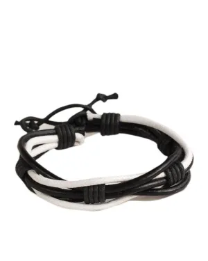 Jstarmart Black Black White Leather Wrist Band With Set Of Two Wrist Bands
