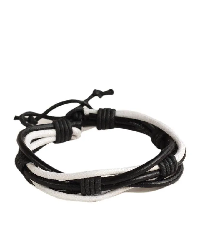 Jstarmart Black Black White Leather Wrist Band With Set Of Two Wrist Bands