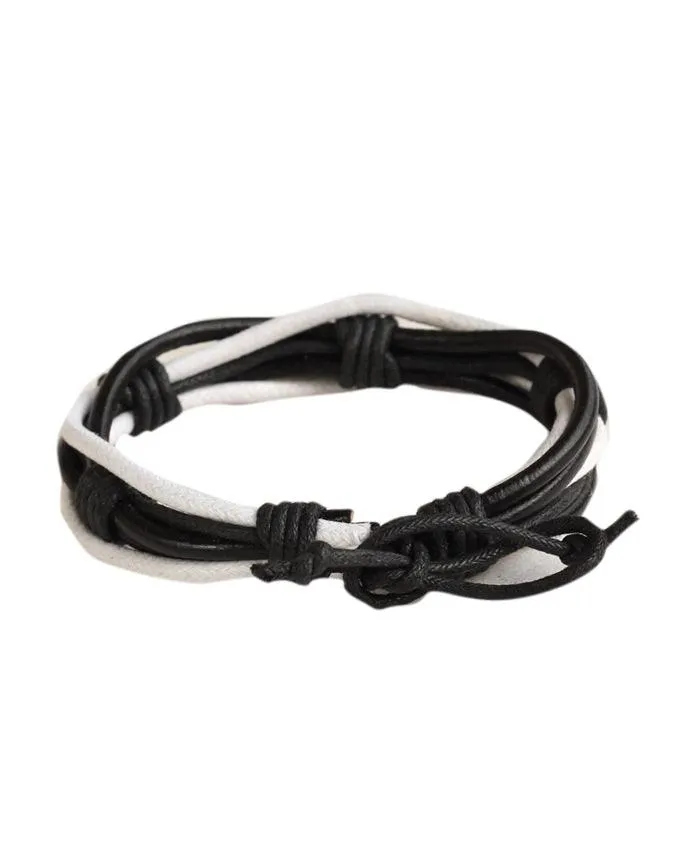Jstarmart Black Black White Leather Wrist Band With Set Of Two Wrist Bands