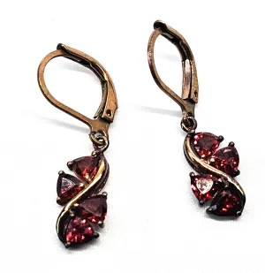 Karis Rose Gold plated trillium cut synthetic garnet drop earrings