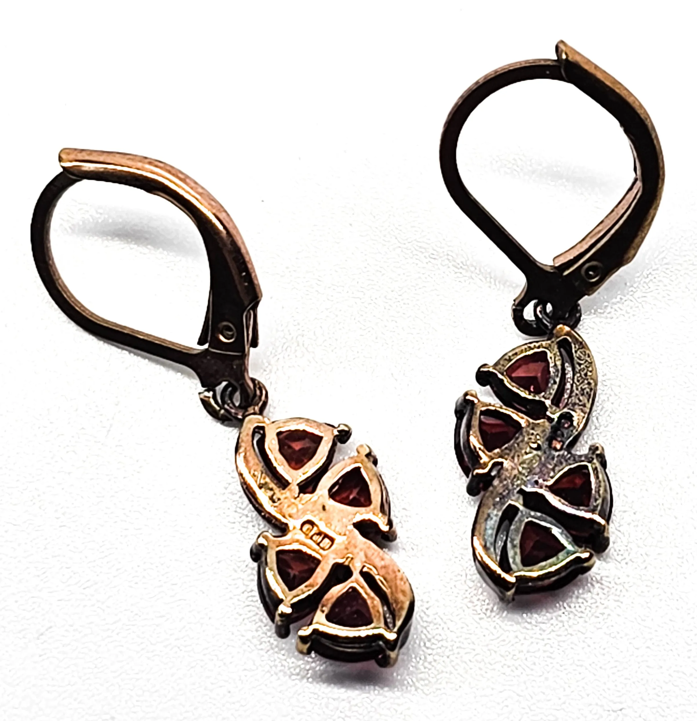 Karis Rose Gold plated trillium cut synthetic garnet drop earrings