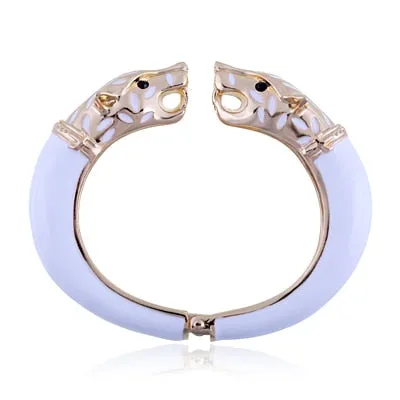 Kaymen New Statement Wolf Cuff Bangle, Girl's Enamel Fashion Cuff Bracelet, Gold plated Animal Chunky Bangle