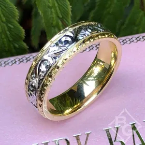 Kirk Kara "Artin" Two-Tone Scroll Work Hand Engraved Wedding Band