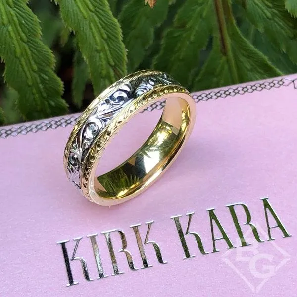 Kirk Kara "Artin" Two-Tone Scroll Work Hand Engraved Wedding Band