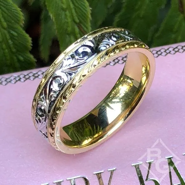 Kirk Kara "Artin" Two-Tone Scroll Work Hand Engraved Wedding Band