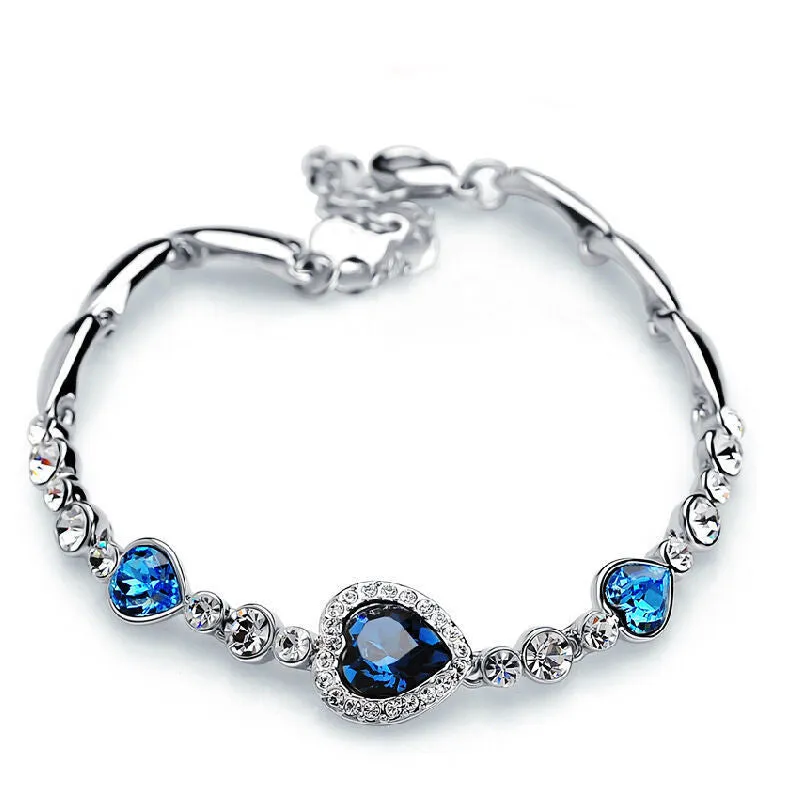 Korean Hot Women's Classic Heart of Ocean Crystal for Women Beach Heart Blue Set