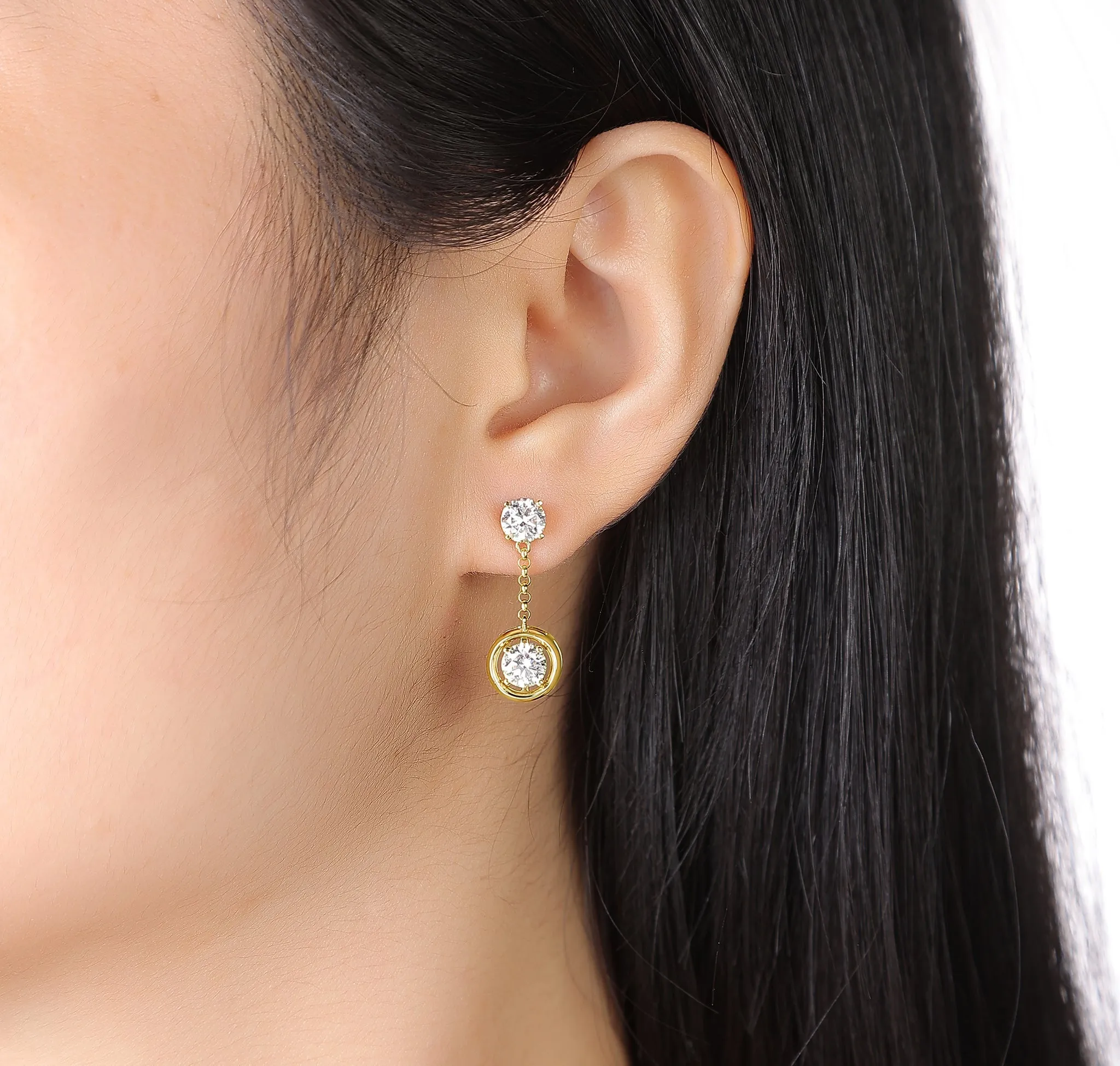 Lab Grown 1.96ctw Drop Diamond Frame Earrings E-02867WHT