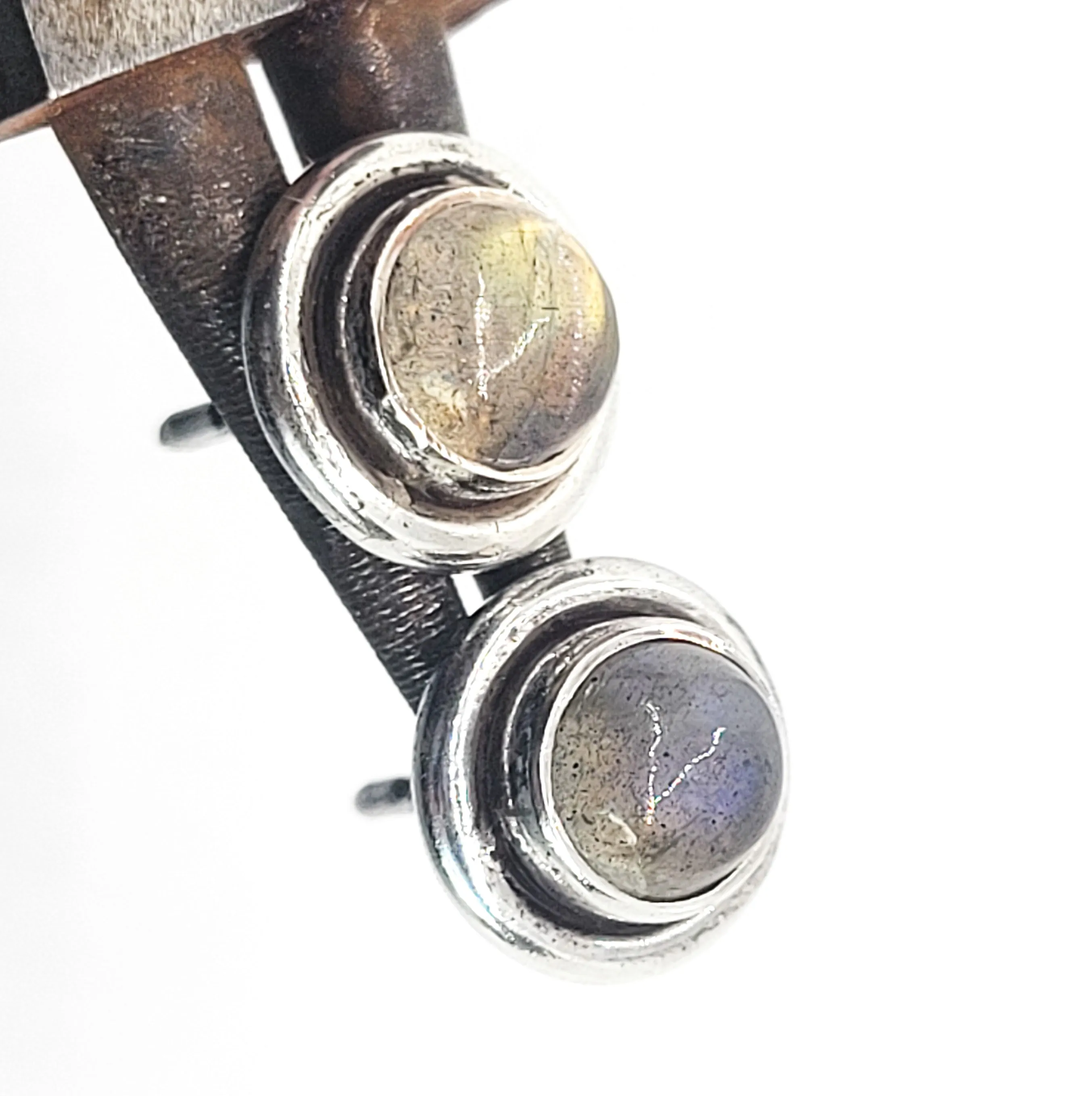 Labradorite vintage shadow box sterling silver stud earrings