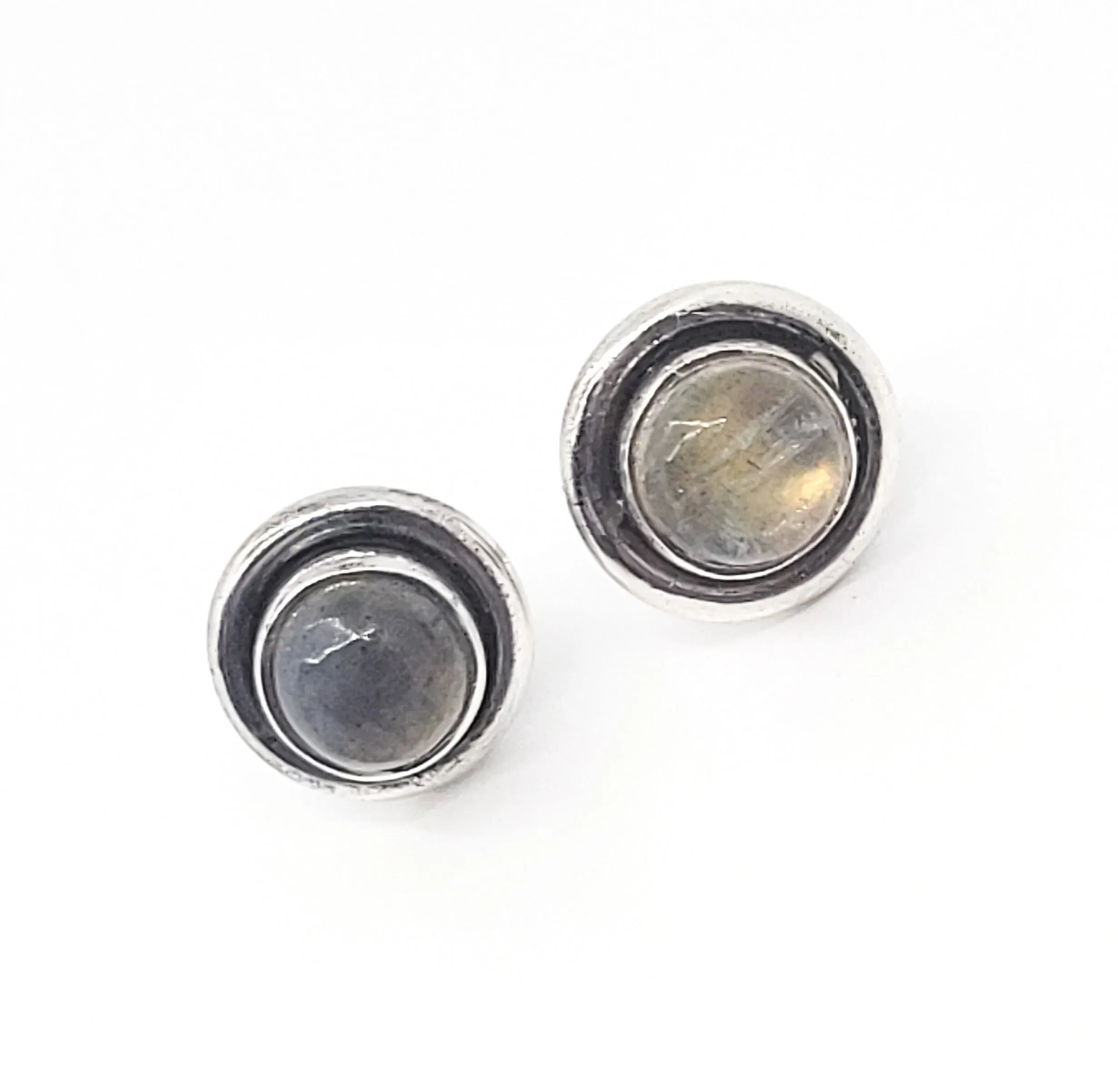 Labradorite vintage shadow box sterling silver stud earrings