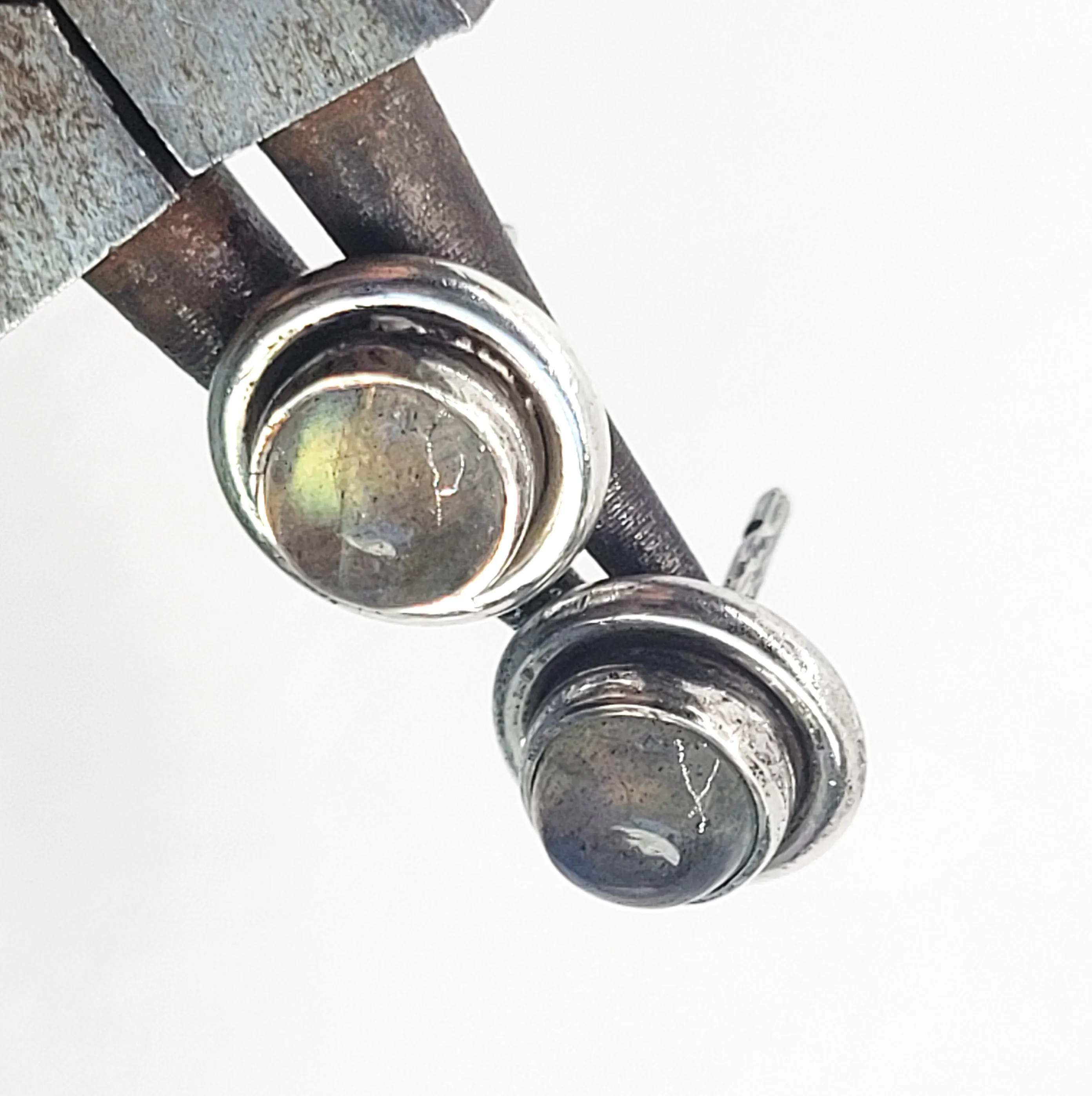 Labradorite vintage shadow box sterling silver stud earrings