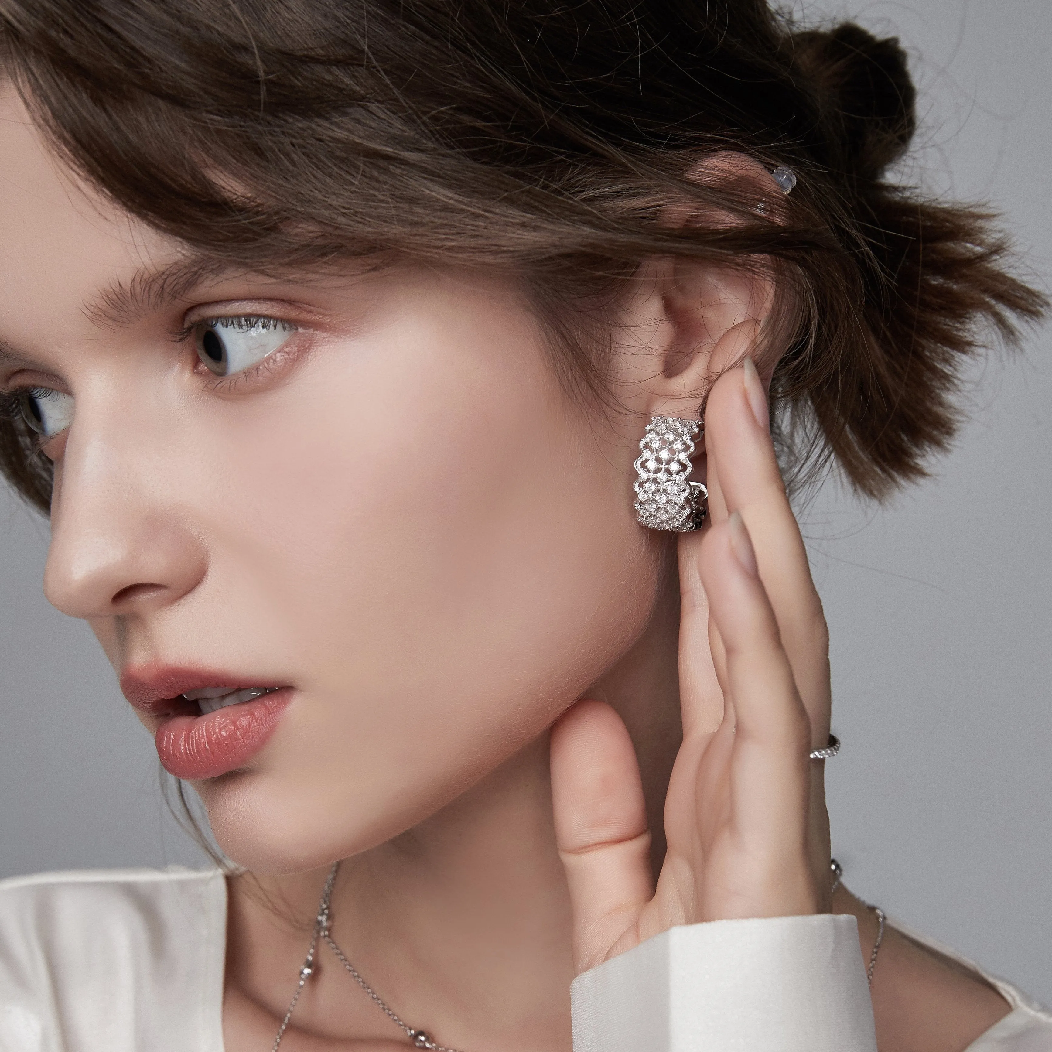Lacy Beaded CZ Diamond Earrings 18K Gold Over Sterling Silver