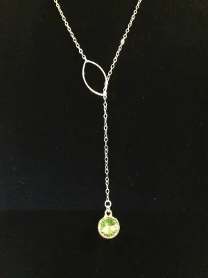 LACY- Swarvoski Crystal Green Peridot with Silver Charm, Lariat Style Necklace