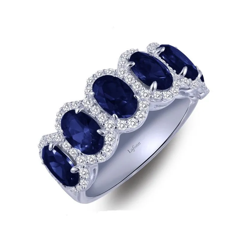 Lafonn Sterling Silver Platinum Plated Simulated Diamonds and Lab Grown Sapphires Halo Anniversary Eternity Band