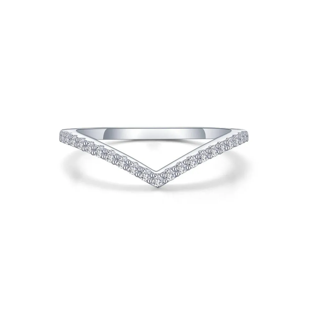 Lafonn Sterling Silver Platinum Plated Simulated Diamonds Chevron Wave Band