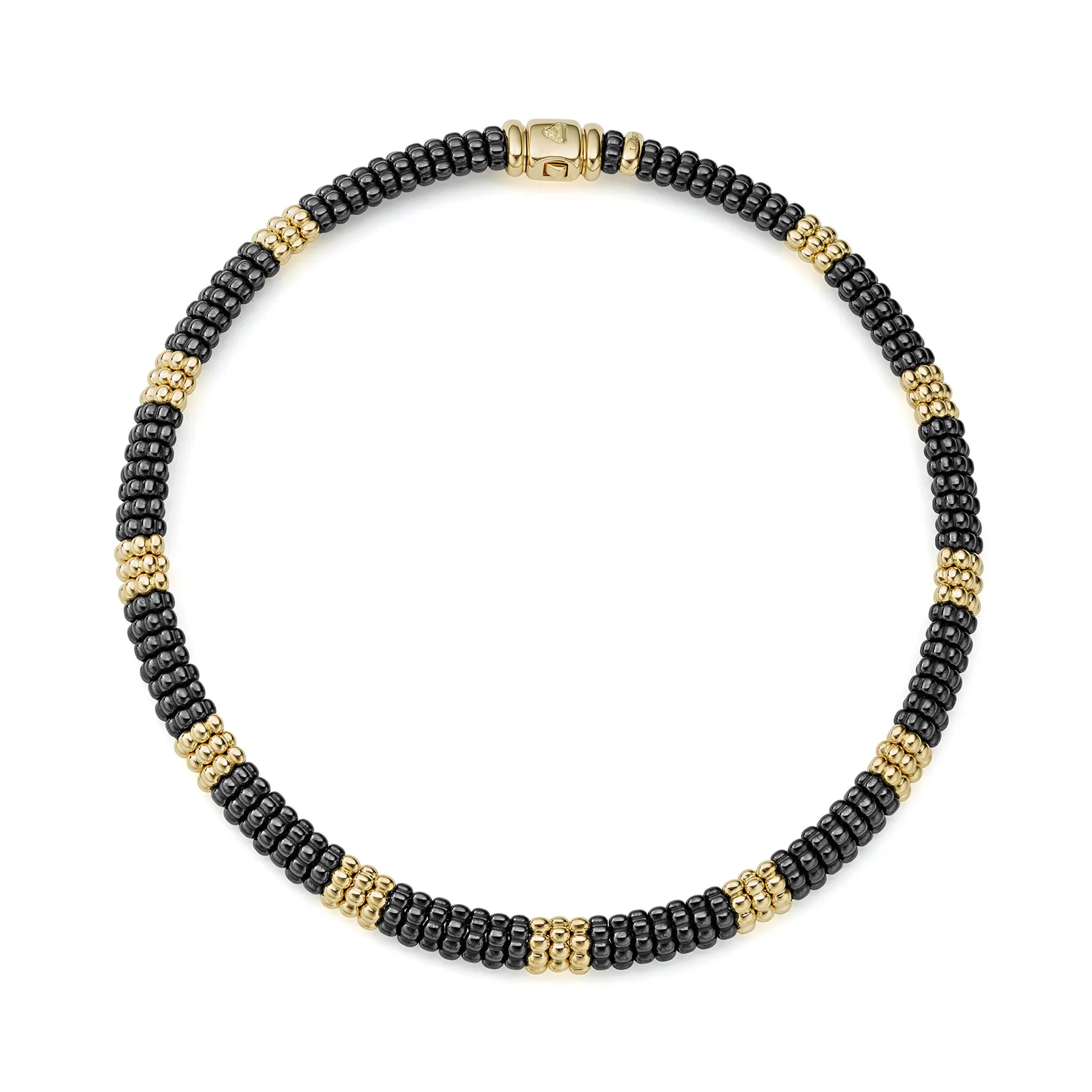 LAGOS Black Caviar 18K Gold Small Station Ceramic Beaded Necklace, 9mm