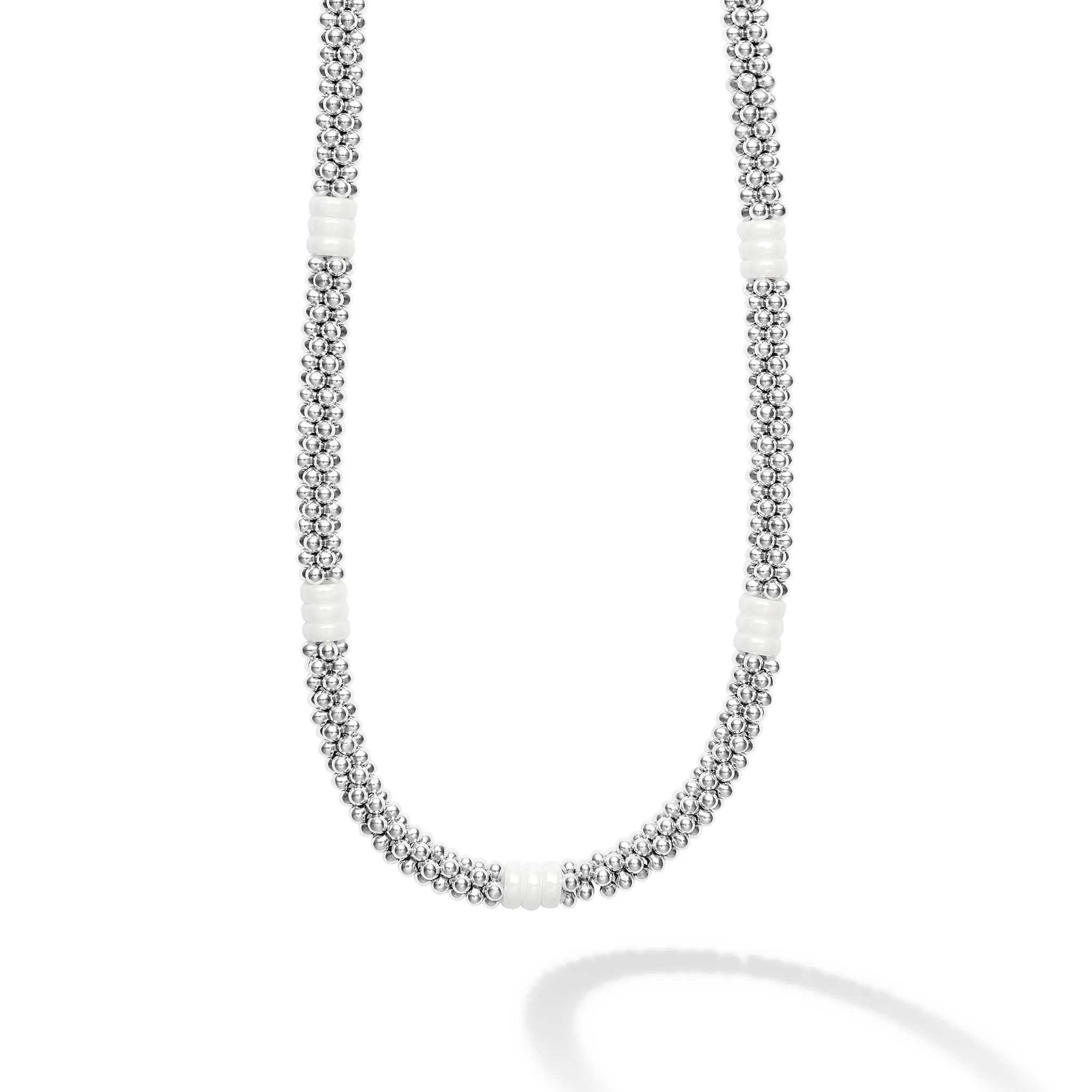LAGOS White Caviar Ceramic Three Bead Station Caviar Necklace