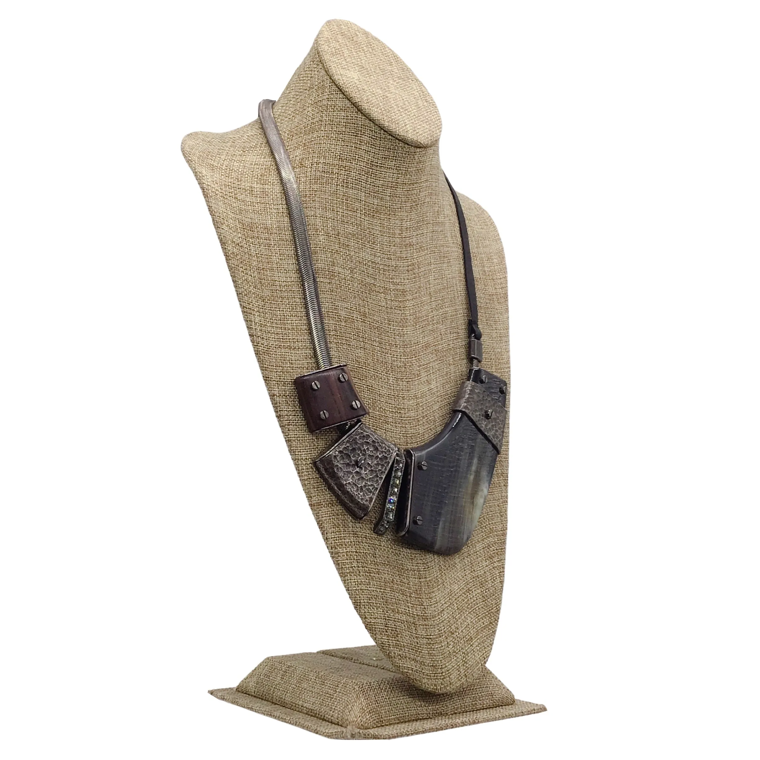 Lanvin Multicolored Mixed Media Crystal Embellished Metal, Wood, and Leather Necklace