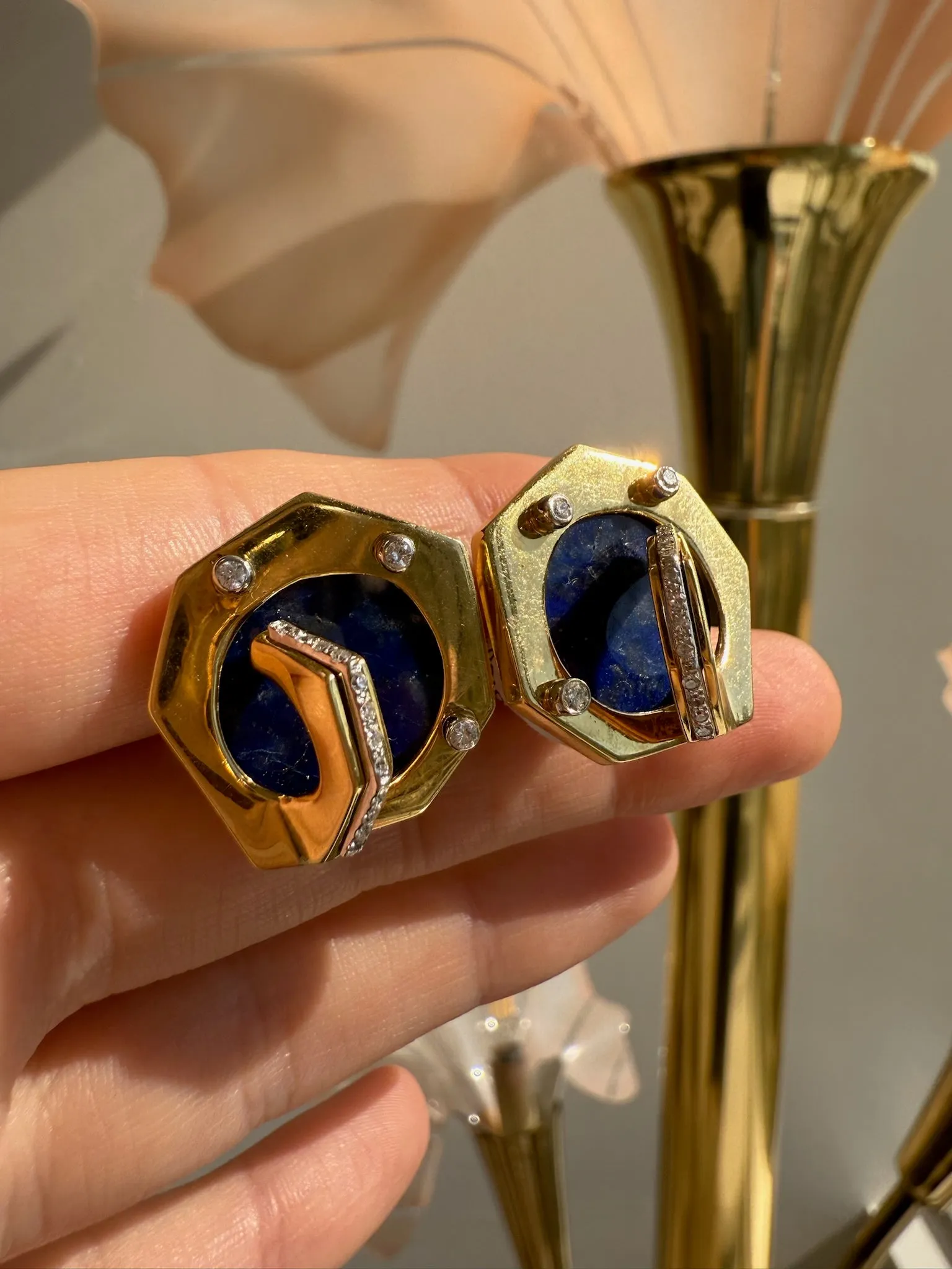 Lapis & Diamond Earrings, 18k