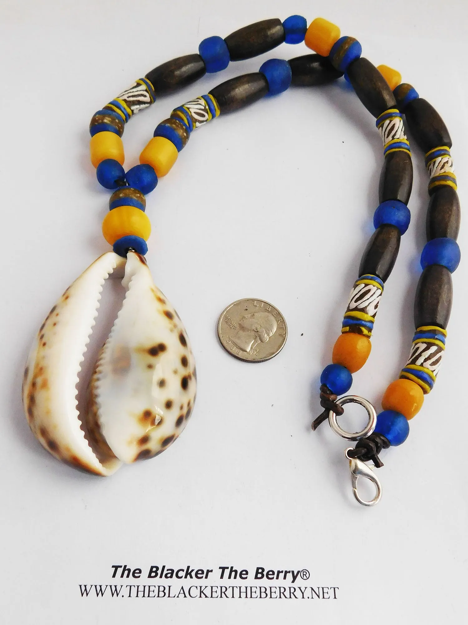 Large Cowrie Necklaces Blue Yellow Beaded Ethnic Jewelry