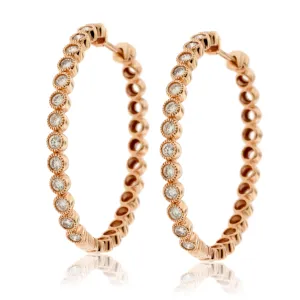 Large Diamond Milgrain Vintage Style Hoop Earrings