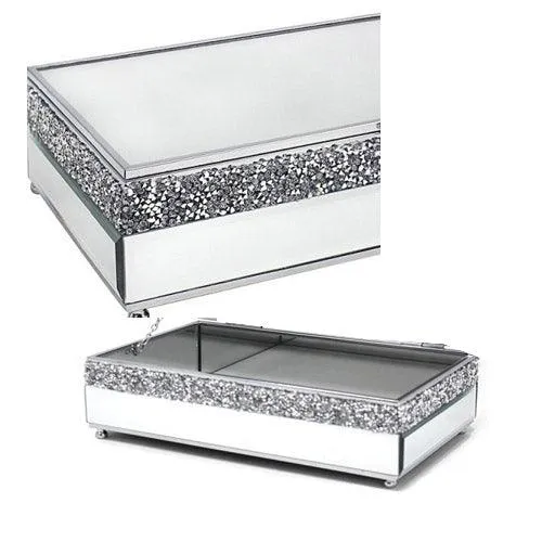 Large Mirror Crystal Jewellery Box – Crushed Crystal Diamante Glass