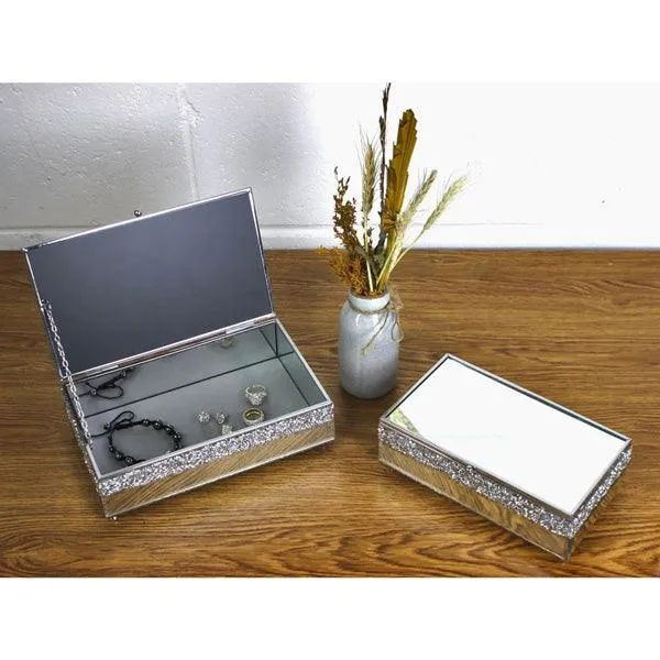 Large Mirror Crystal Jewellery Box – Crushed Crystal Diamante Glass