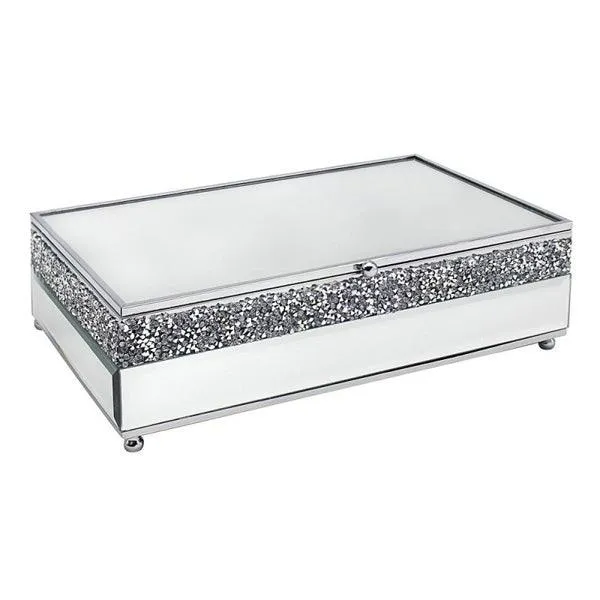 Large Mirror Crystal Jewellery Box – Crushed Crystal Diamante Glass