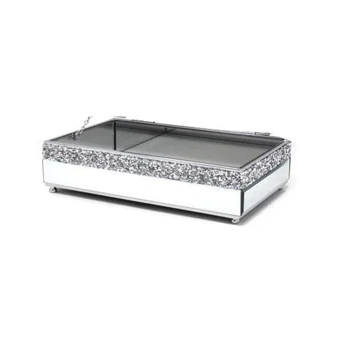 Large Mirror Crystal Jewellery Box – Crushed Crystal Diamante Glass