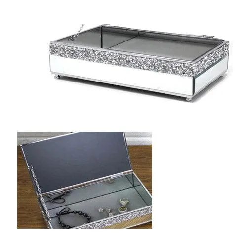 Large Mirror Crystal Jewellery Box – Crushed Crystal Diamante Glass