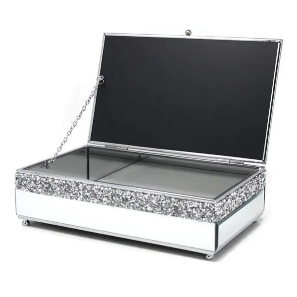 Large Mirror Crystal Jewellery Box – Crushed Crystal Diamante Glass
