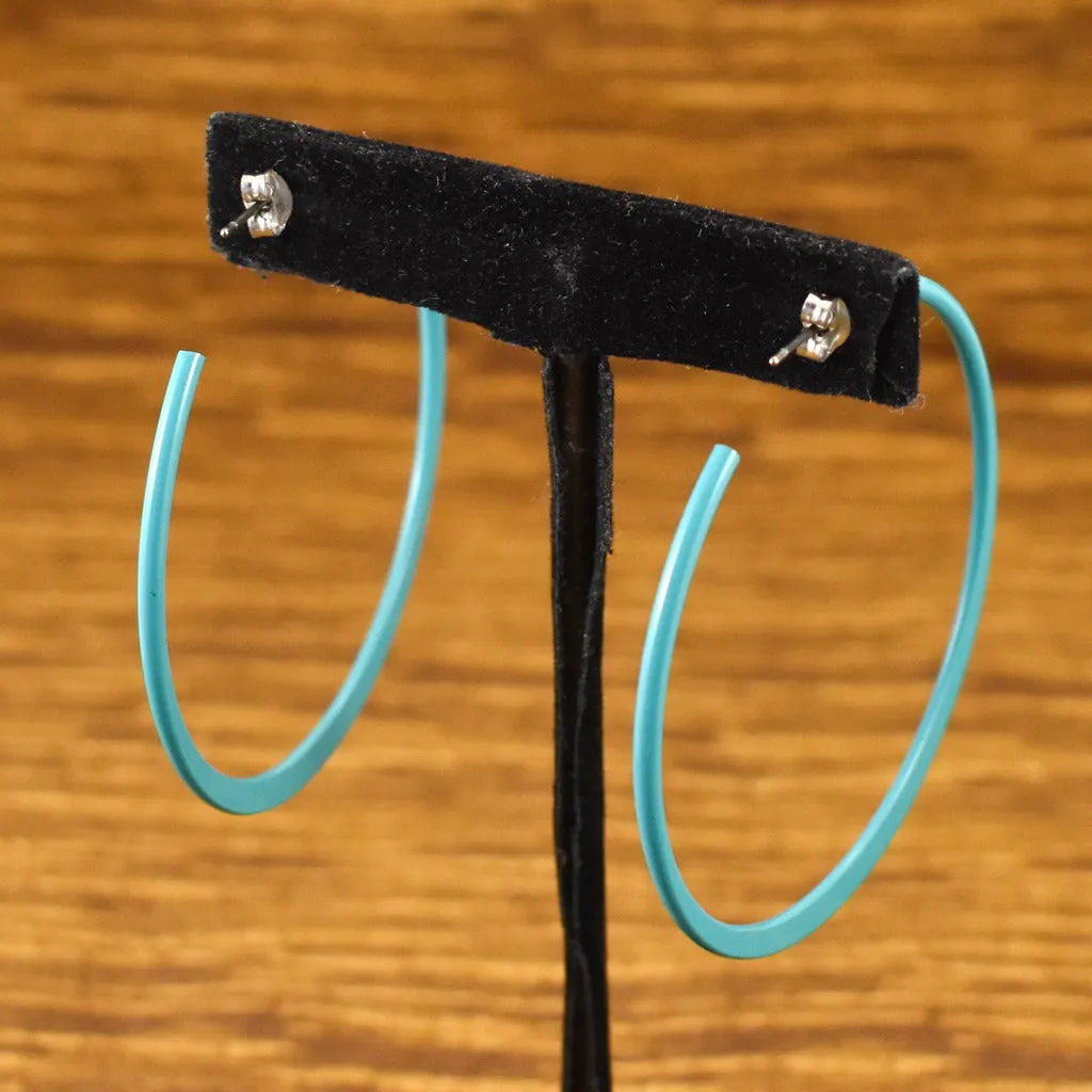Large Thin Teal Hoop Earrings