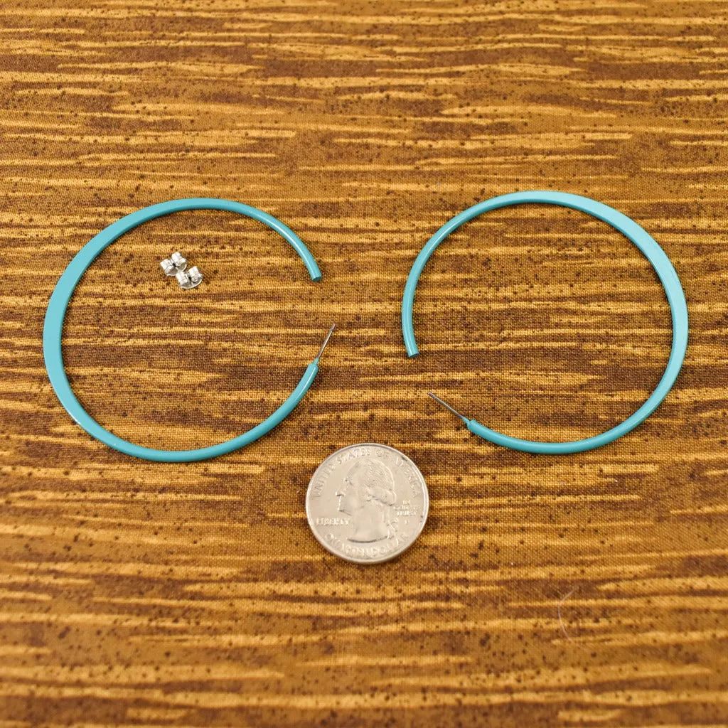 Large Thin Teal Hoop Earrings